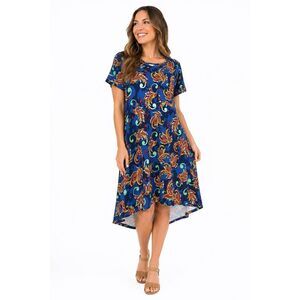 LuLaRoe Carly Dress S Blue Paisley Hi Low